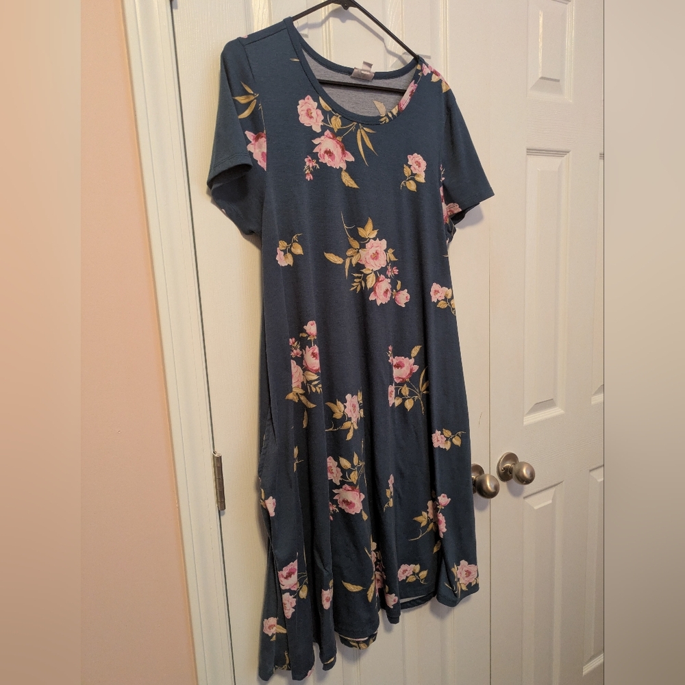 LuLaRoe Teal Floral Jessie Dress L